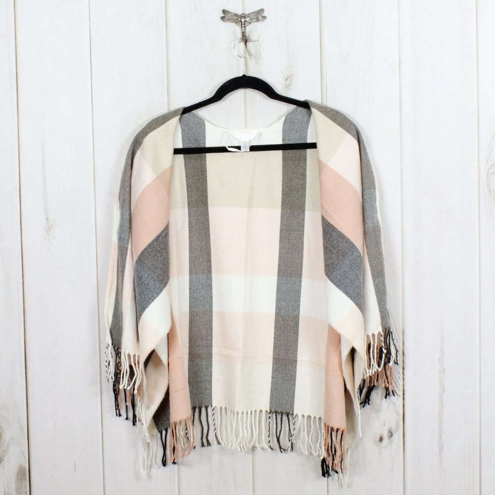 LC Lauren Condrad Multicolor Fringed Woven Plaid Cardigan Shawl Size OS - Picture 7 of 10